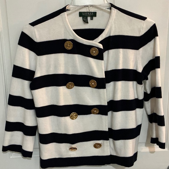 Ralph Lauren Sweaters - Ralph Lauren Women’s Business  spring cardigan black/white gold buttons  S/P